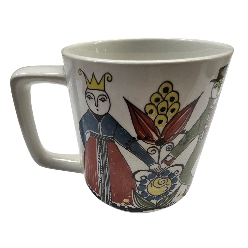 Vintage MCM Saga Norske Design Mug White Folk Art King Queen Norway Cup